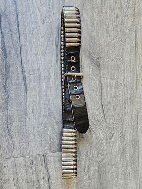 Black Studded Bullet-Trim Italian Leather Belt
